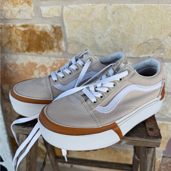 Vans Shoes - Vans Old Skool Stackform Khaki Tan Gum Sole Platform Sneakers Men 4 / Women 5.5